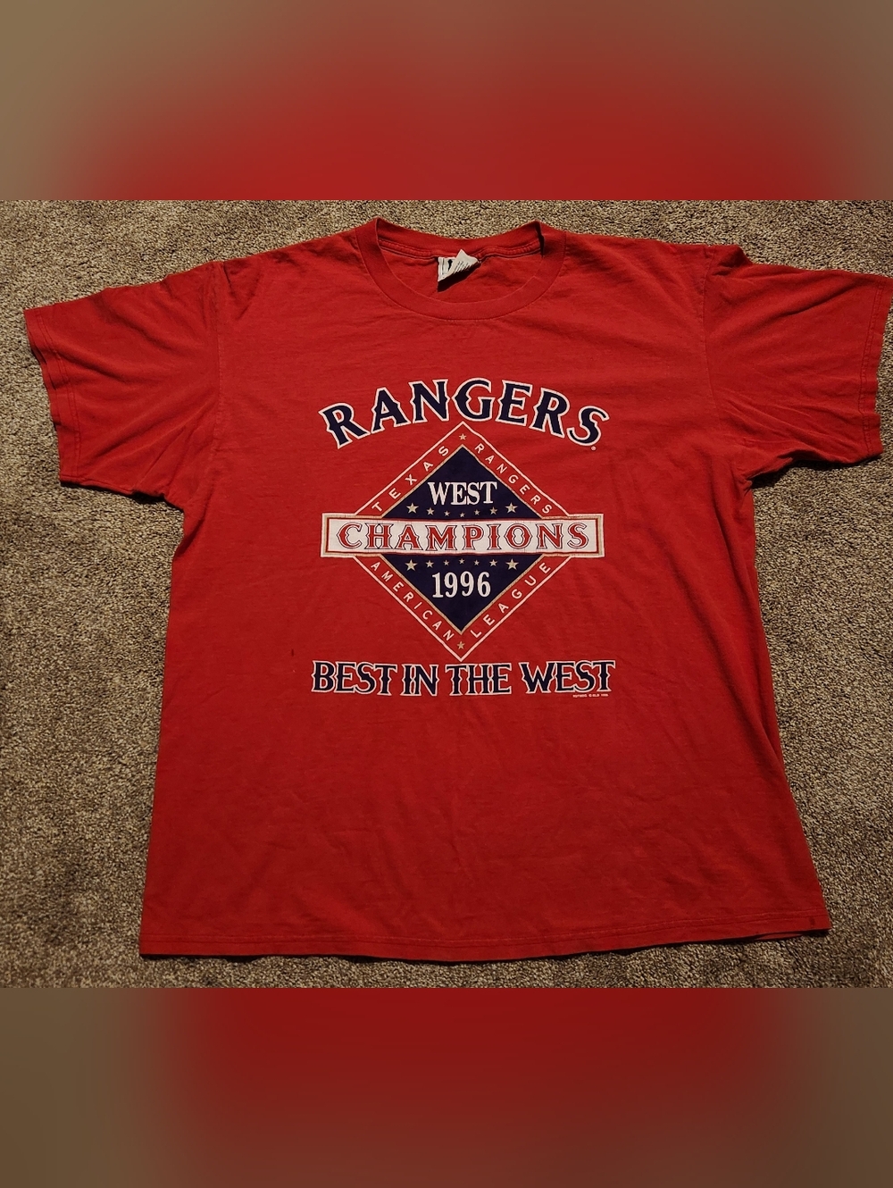 Vintage Texas Rangers 1996 Red T-shirt Size XL Lee Sport Retro MLB
